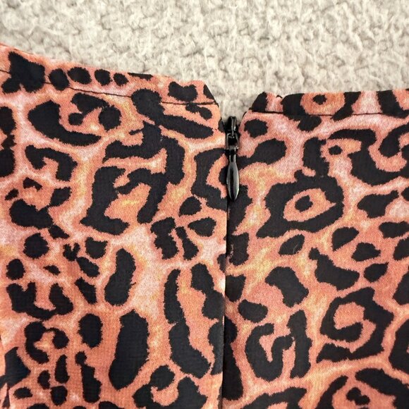 Ranna Gill Dress Leopard Print Puff Sleeve Cutout Deep V Midi Animal Print - Picture 11 of 11